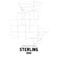 Sterling Ohio. US street map with black and white lines.