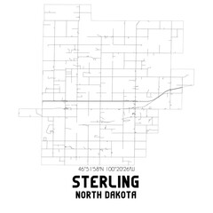 Sterling North Dakota. US street map with black and white lines.
