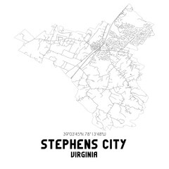 Stephens City Virginia. US street map with black and white lines.