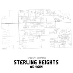 Sterling Heights Michigan. US street map with black and white lines.