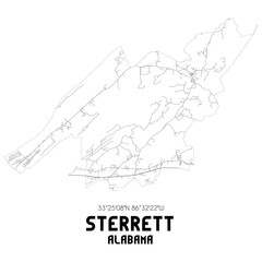 Sterrett Alabama. US street map with black and white lines.