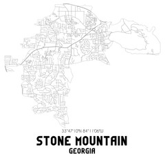 Fototapeta na wymiar Stone Mountain Georgia. US street map with black and white lines.
