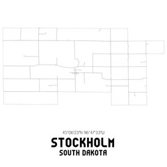 Stockholm South Dakota. US street map with black and white lines.