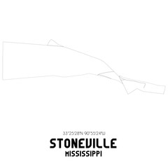 Stoneville Mississippi. US street map with black and white lines.