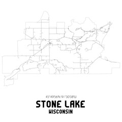 Stone Lake Wisconsin. US street map with black and white lines.