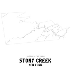 Stony Creek New York. US street map with black and white lines.