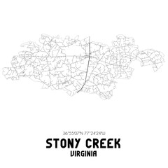 Stony Creek Virginia. US street map with black and white lines.