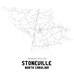 Stoneville North Carolina. US street map with black and white lines.