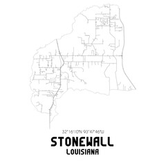 Stonewall Louisiana. US street map with black and white lines.