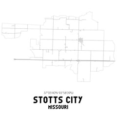 Stotts City Missouri. US street map with black and white lines.