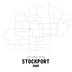 Stockport Iowa. US street map with black and white lines.