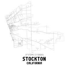 Stockton California. US street map with black and white lines.