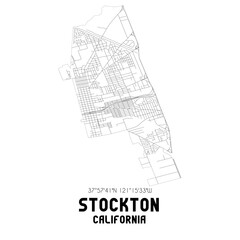 Stockton California. US street map with black and white lines.