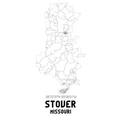Stover Missouri. US street map with black and white lines.