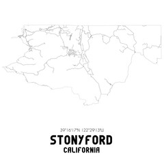 Stonyford California. US street map with black and white lines.