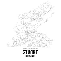 Stuart Virginia. US street map with black and white lines.