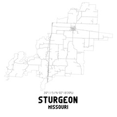 Sturgeon Missouri. US street map with black and white lines.
