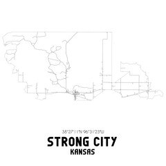 Strong City Kansas. US street map with black and white lines.
