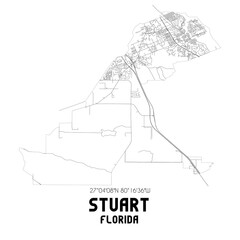 Stuart Florida. US street map with black and white lines.