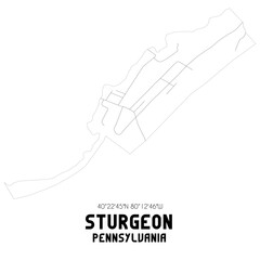 Sturgeon Pennsylvania. US street map with black and white lines.