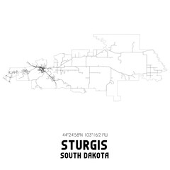 Sturgis South Dakota. US street map with black and white lines.