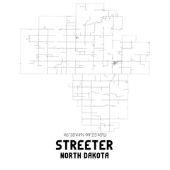 Streeter North Dakota. US street map with black and white lines.
