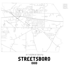 Streetsboro Ohio. US street map with black and white lines.