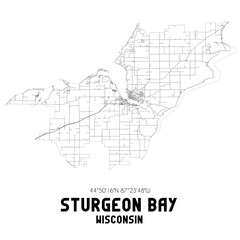 Sturgeon Bay Wisconsin. US street map with black and white lines.
