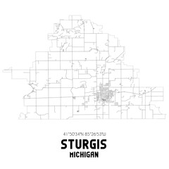 Sturgis Michigan. US street map with black and white lines.