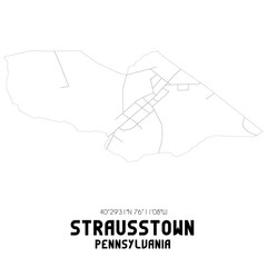 Strausstown Pennsylvania. US street map with black and white lines.