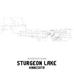 Sturgeon Lake Minnesota. US street map with black and white lines.