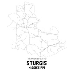 Sturgis Mississippi. US street map with black and white lines.