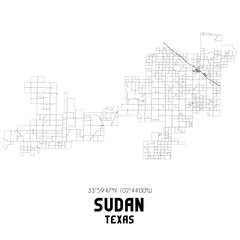 Sudan Texas. US street map with black and white lines.