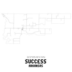 Success Arkansas. US street map with black and white lines.