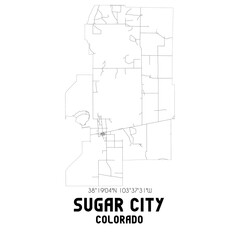 Sugar City Colorado. US street map with black and white lines.