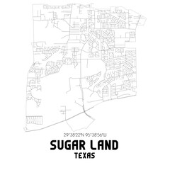 Sugar Land Texas. US street map with black and white lines.