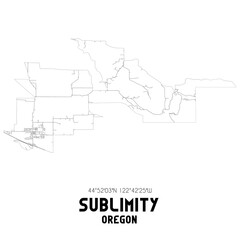 Sublimity Oregon. US street map with black and white lines.