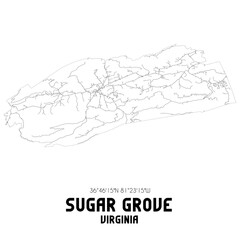 Sugar Grove Virginia. US street map with black and white lines.