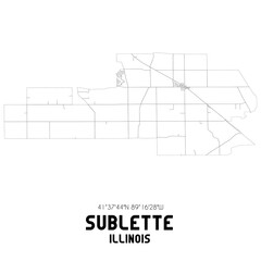 Sublette Illinois. US street map with black and white lines.