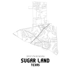 Sugar Land Texas. US street map with black and white lines.