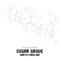 Sugar Grove North Carolina. US street map with black and white lines.