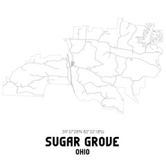 Sugar Grove Ohio. US street map with black and white lines.
