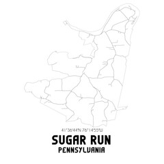 Sugar Run Pennsylvania. US street map with black and white lines.