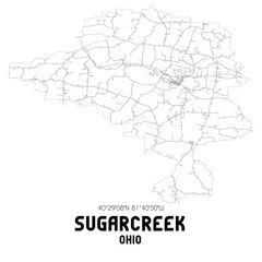 Sugarcreek Ohio. US street map with black and white lines.