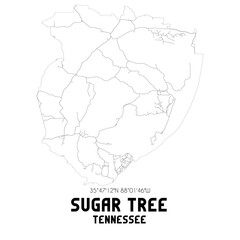 Sugar Tree Tennessee. US street map with black and white lines.