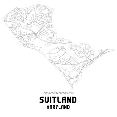 Fototapeta na wymiar Suitland Maryland. US street map with black and white lines.