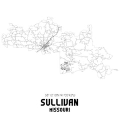 Sullivan Missouri. US street map with black and white lines.
