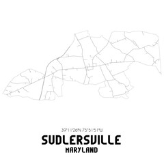 Sudlersville Maryland. US street map with black and white lines.