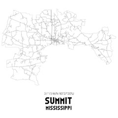 Summit Mississippi. US street map with black and white lines.