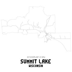 Summit Lake Wisconsin. US street map with black and white lines.